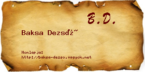 Baksa Dezső névjegykártya